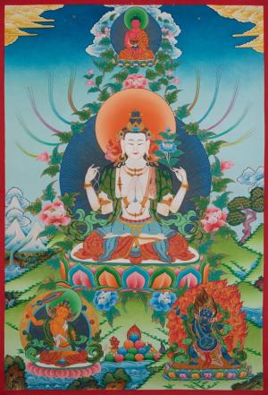 Chengrezig Avalokitesvara Original Hand-Painted Buddhist Thangka | Wall hanging Decoration for Relaxation